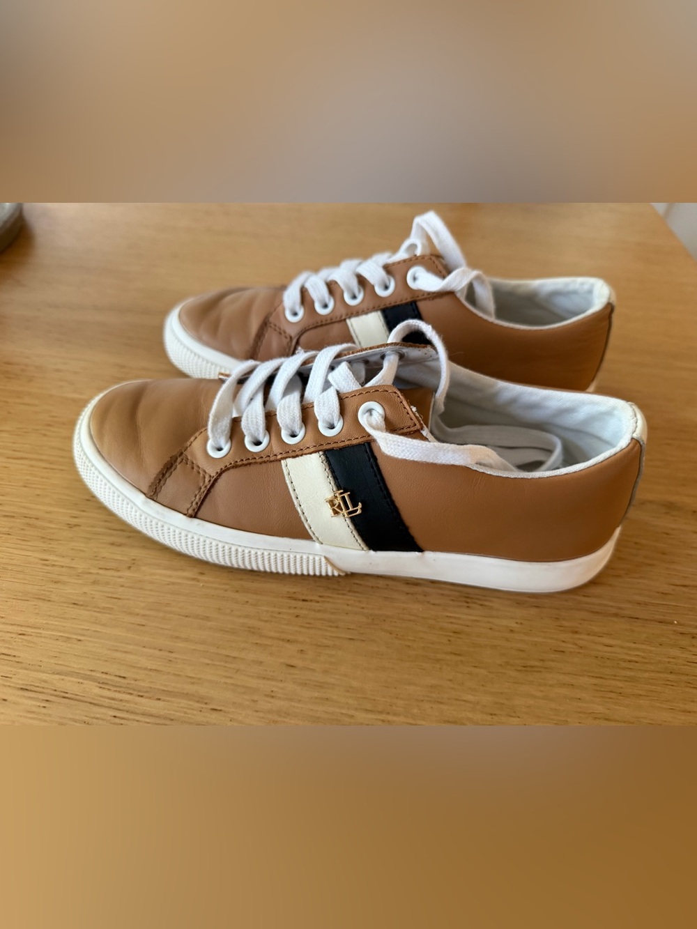 Women’s Ralph Lauren Casual Tan & Black Lace-Up Sneakers